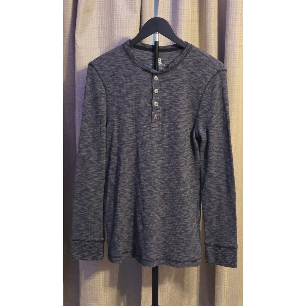 Rock & Republic Long Sleeve Quarter Button Henley Shirt Mens Size Large Gray